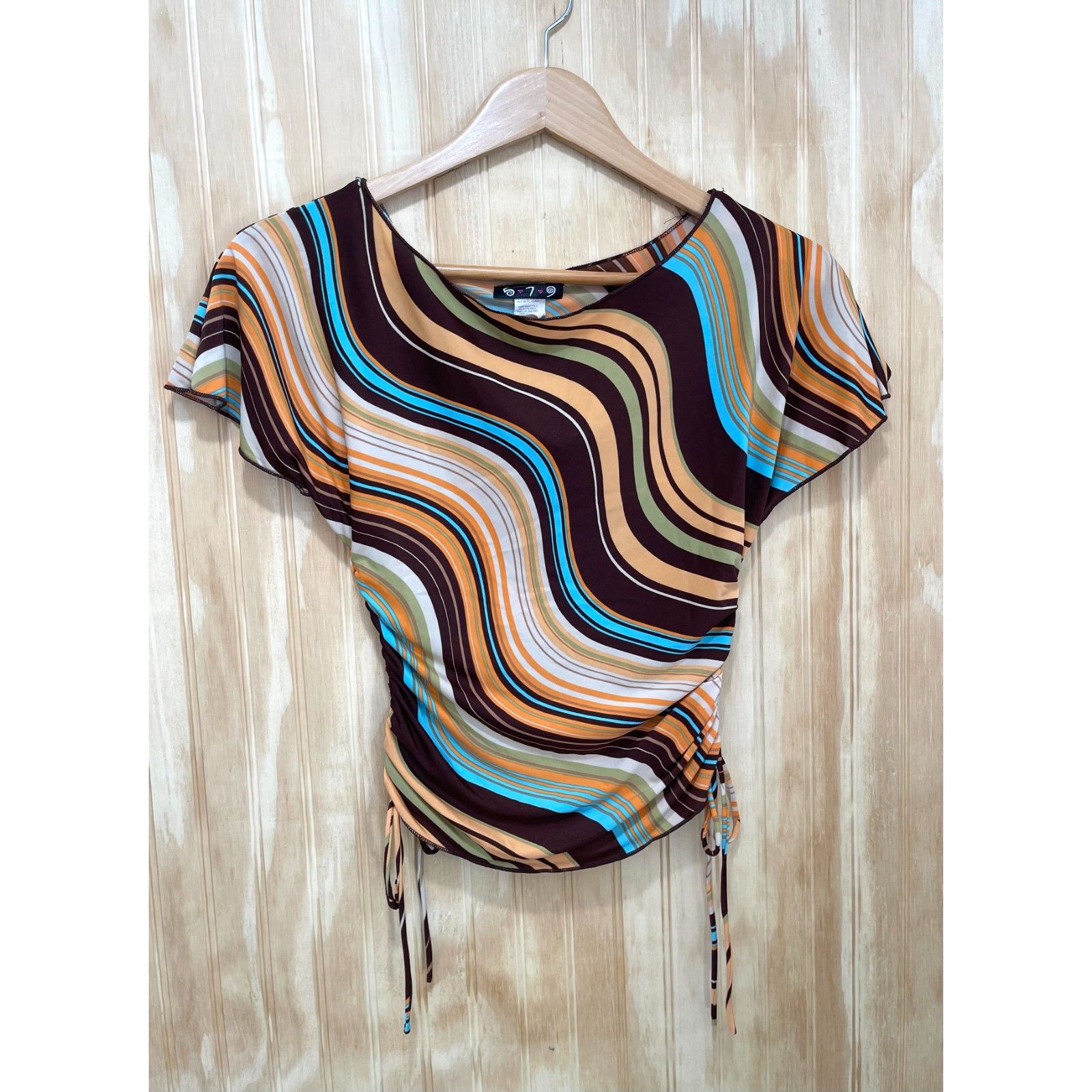 Vtg 579 Blouse Y2k Usa Made Top Stripes Britney Retro Grunge Casual Women Xs